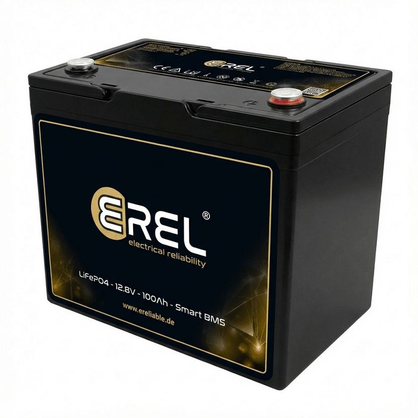 EREL LiFePO4 100Ah 12V Akku (1280Wh) Bluetooth Lithium Batterie Modell 2026 – Bild 2